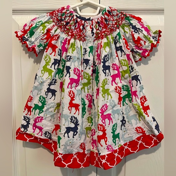 Castles and Crowns Smocked Christmas Dress 6-9 month EUC - Picture 2 of 2